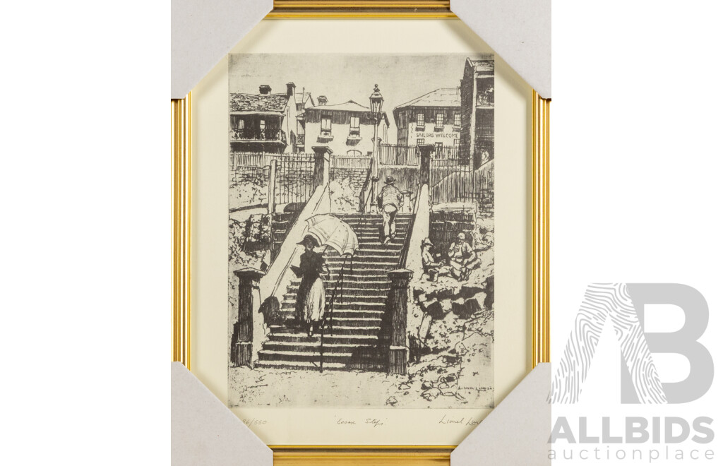 Lionel Arthur Lindsay, (19/20th Centuries, Australian, 1874-1961), Essex Steps, Wonderful Reproduction Limited Edition Quality Print After Original Etching, 54 x 36 cm (frame)