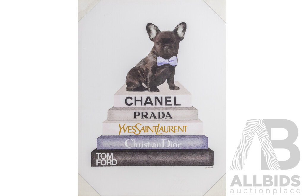 Stupell Industries Book Stack a Mix French Bull Dog Atop Designer Books, Reproduction Canvas Print After Original Watercolour, 80 x 60 cm