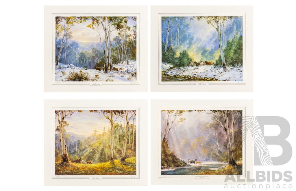 Kevin Best OAM (20th Century, Australian, 1932-2012), Alpine Wanderers; Muffled Thunder; Sunrise Meadow & Shangri-La, Set of Four Signed & Editioned Prints After Originals, 49H x 59W cm (unframed) (4)