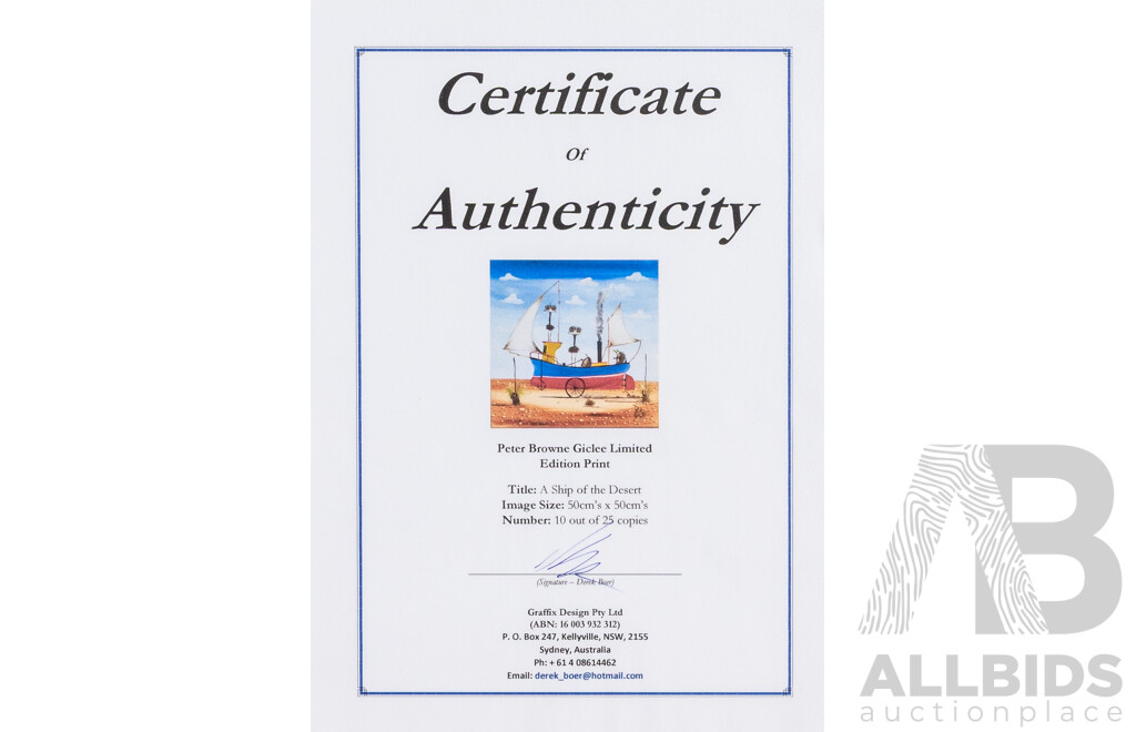 Peter Browne, (20th Century, Australian, 1947-), a Ship of the Desert, Giclee Limited Edition Print, Hand Signed, 65H x 65W cm (frame)