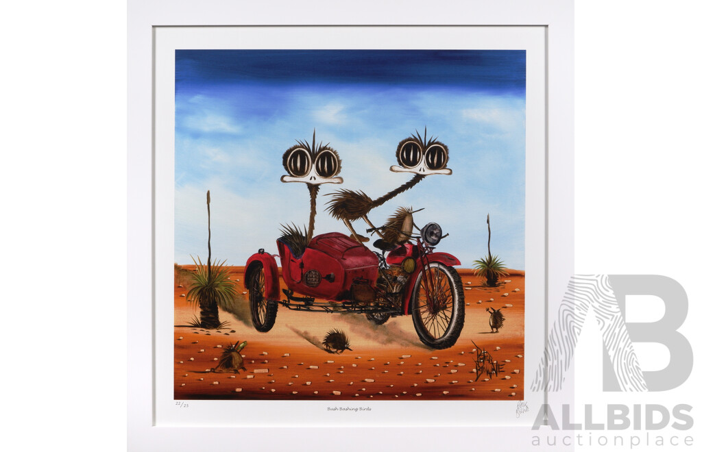 Peter Browne, (20th Century, Australian, 1947-), Bush Bashing Birds, Giclee Limited Edition Print, Hand Signed, 65 x 65 cm (frame)