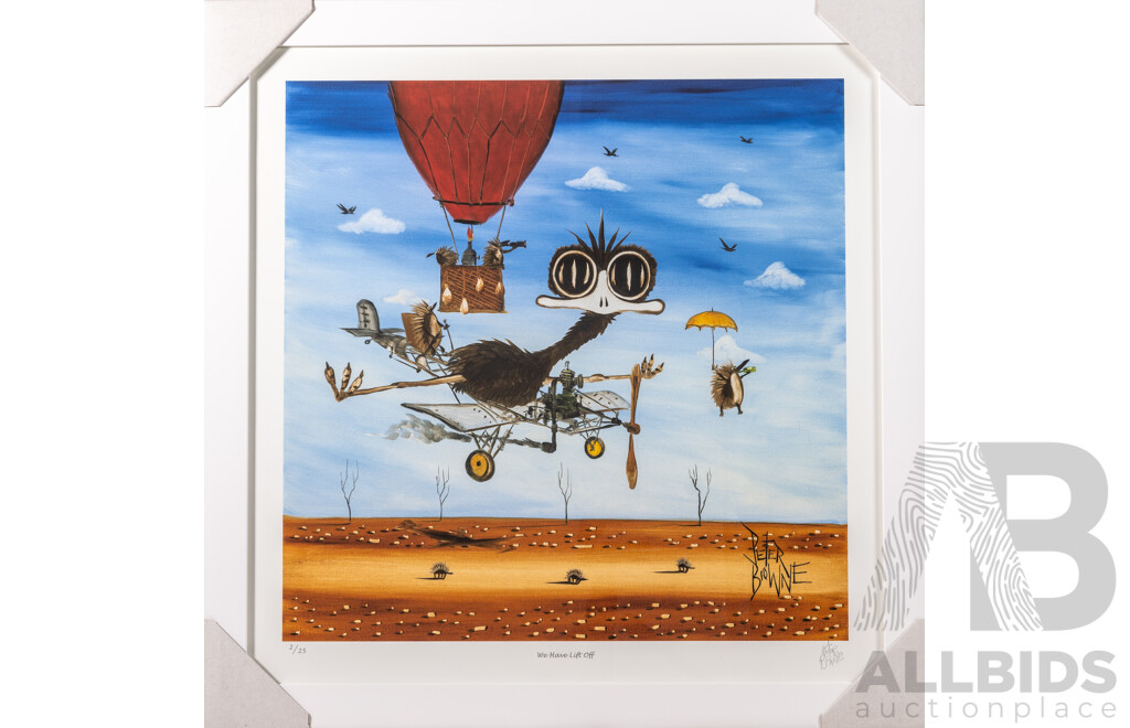 Peter Browne, (20th Century, Australian, 1947-), We Have Lift Off, Giclee Limited Edition Print, Hand Signed, 65 x 65 cm (frame)