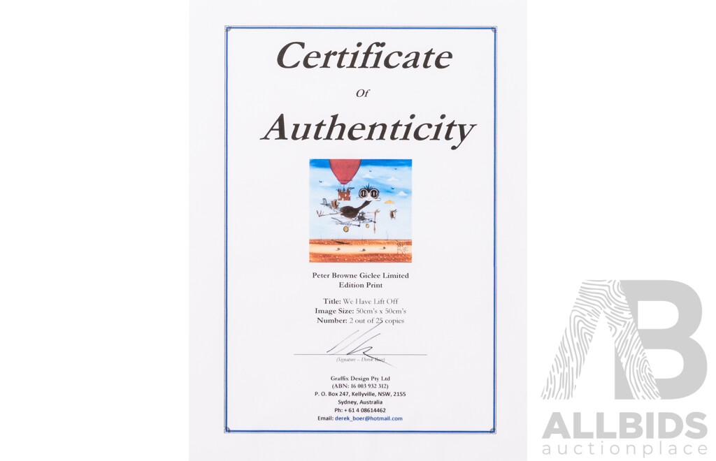 Peter Browne, (20th Century, Australian, 1947-), We Have Lift Off, Giclee Limited Edition Print, Hand Signed, 65 x 65 cm (frame)