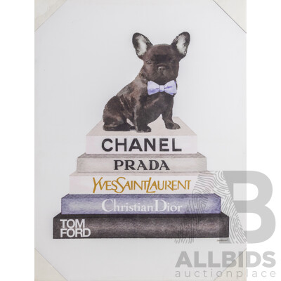Stupell Industries Book Stack a Mix French Bull Dog Atop Designer Books, Reproduction Canvas Print After Original Watercolour, 80 x 60 cm
