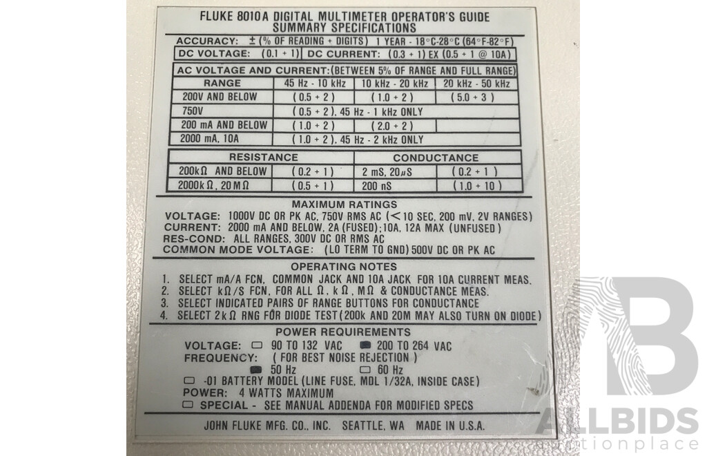 Fluke (8010A) Digital Multimeter