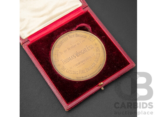 Geelong Fire Brigade Jubilee 1904 Medallion Presented to Thomas Wright. Esq