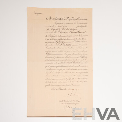 Official Diplomatic Appointment Signed by President Albert Lebrun of France (1871-1950)