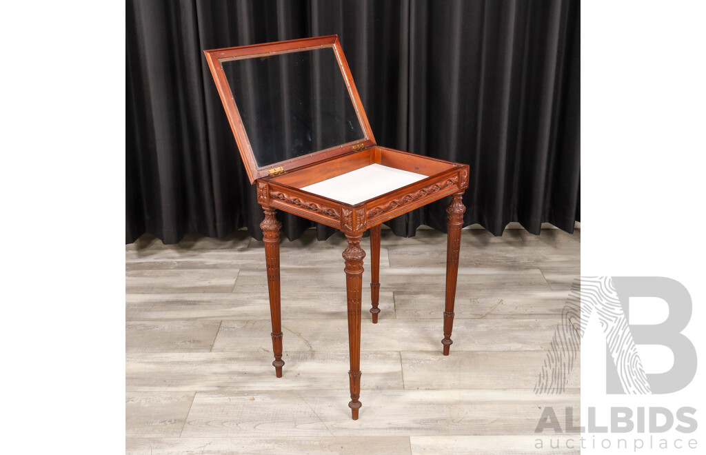 Small Carved Glass Top Display Table