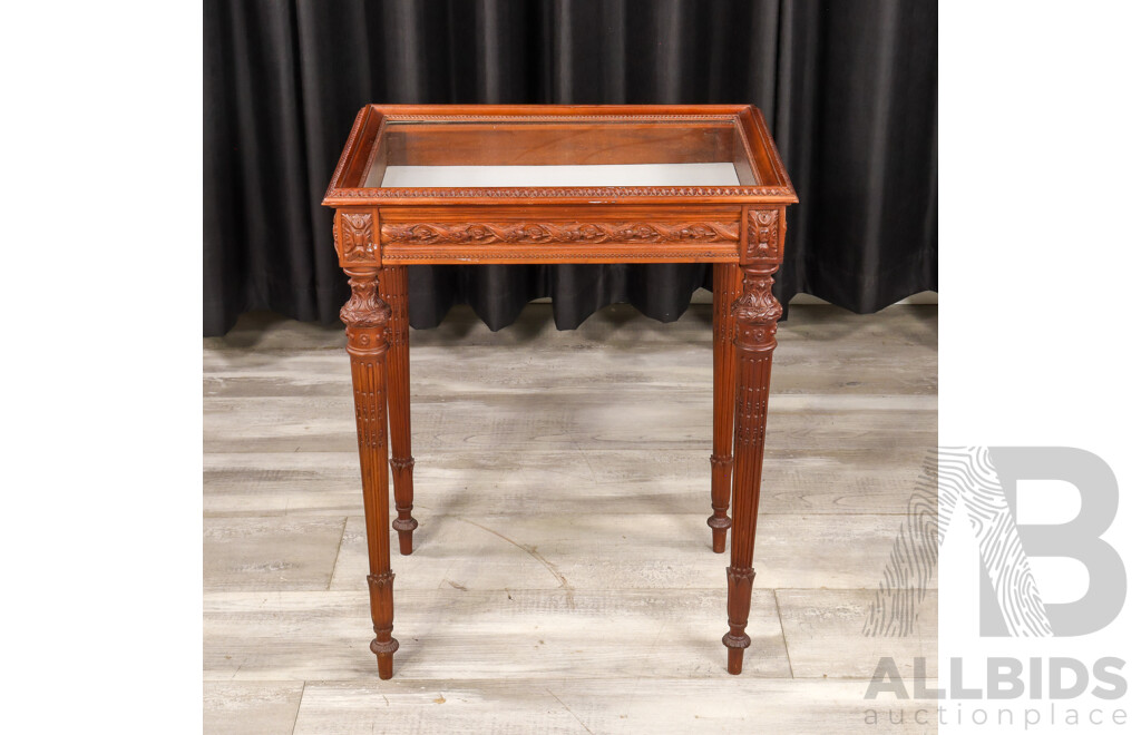 Small Carved Glass Top Display Table