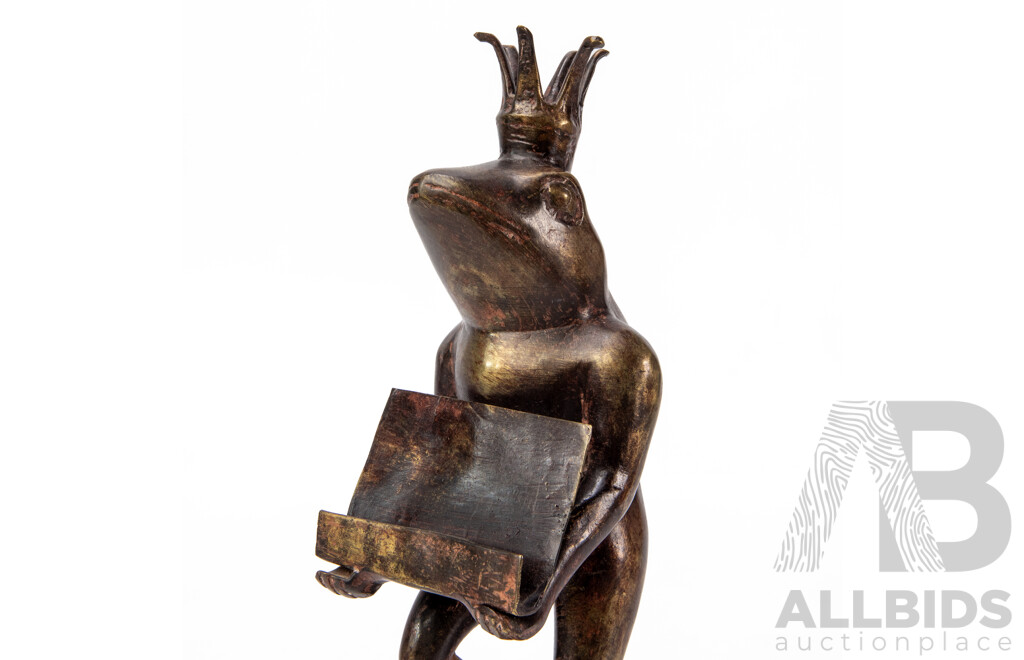 Cast Metal Frog Prince Business Card Holder