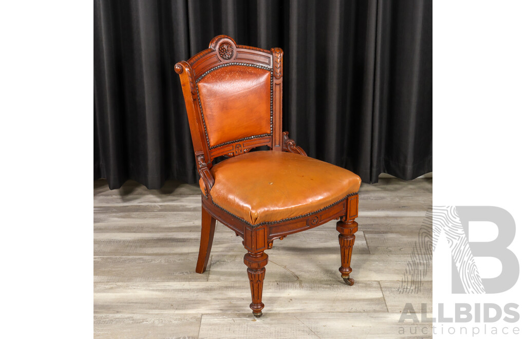 Victorian Mahogany Parlour Chair with Leather Upholstery