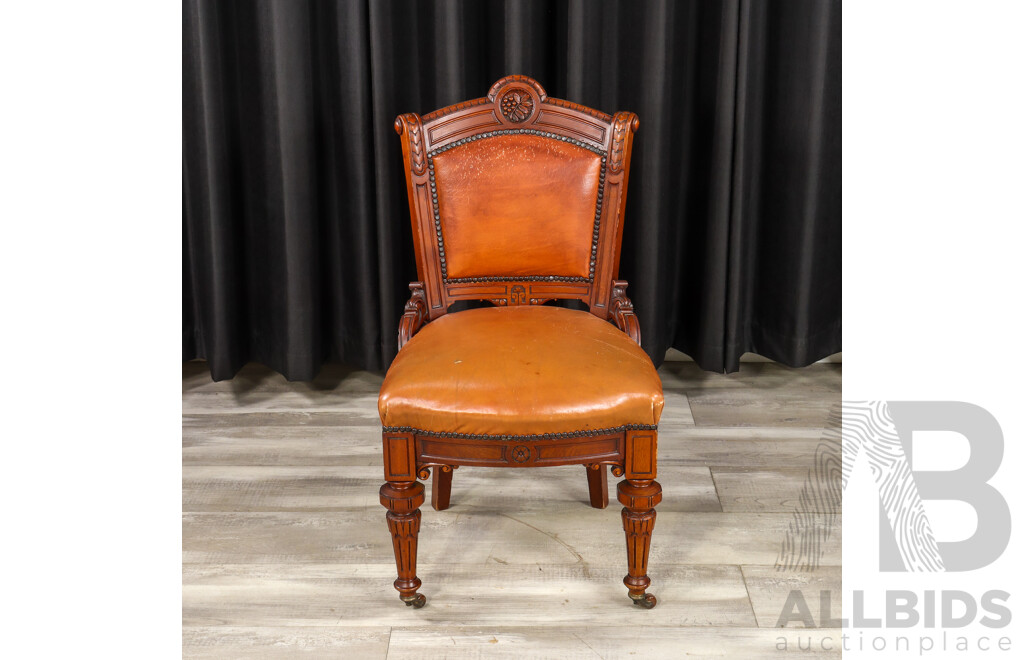 Victorian Mahogany Parlour Chair with Leather Upholstery
