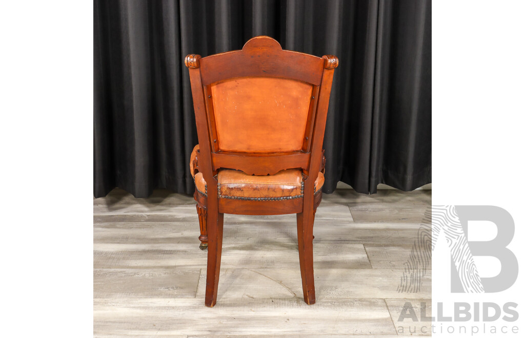 Victorian Mahogany Parlour Chair with Leather Upholstery
