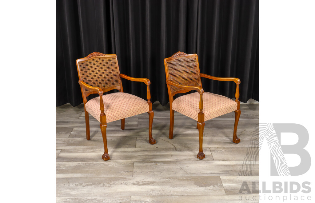 Pair of Vintage Rattan Back Carvers with Upholstered Seats