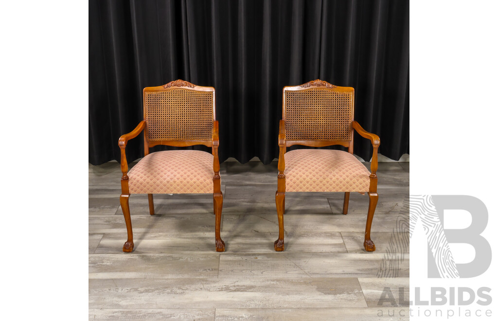 Pair of Vintage Rattan Back Carvers with Upholstered Seats