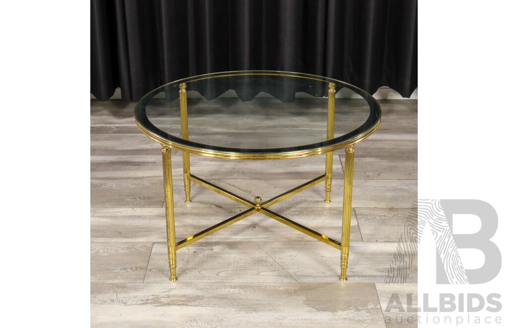 Round Brass Occasional Table with a Glass Top