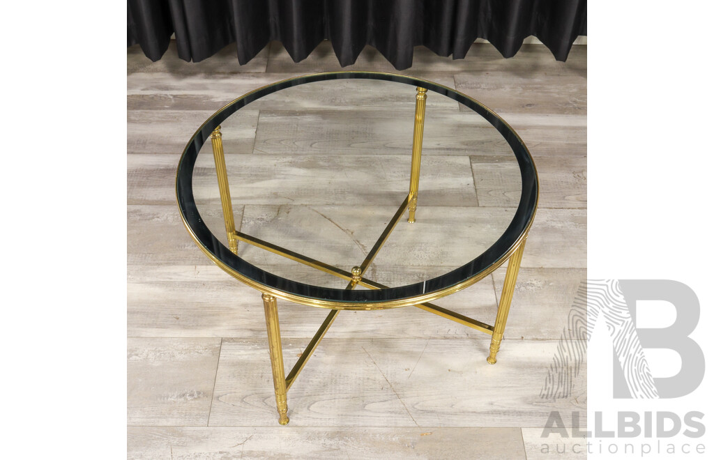Round Brass Occasional Table with a Glass Top