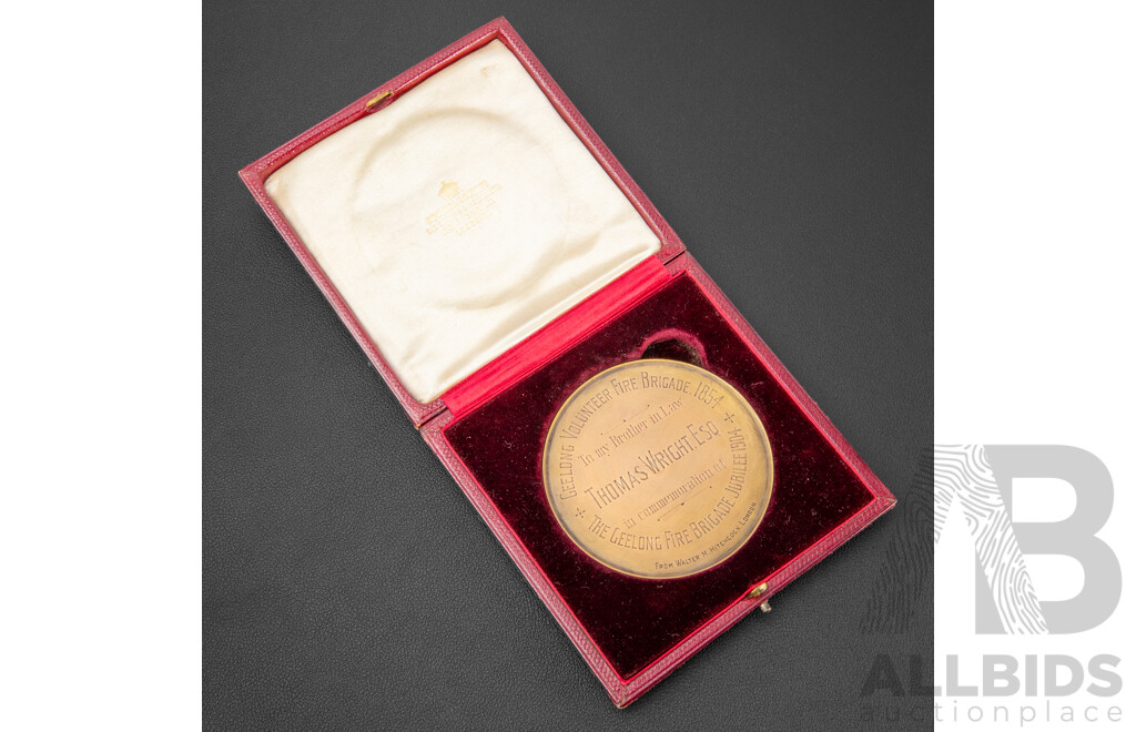 Geelong Fire Brigade Jubilee 1904 Medallion Presented to Thomas Wright. Esq