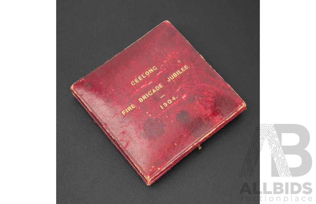 Geelong Fire Brigade Jubilee 1904 Medallion Presented to Thomas Wright. Esq