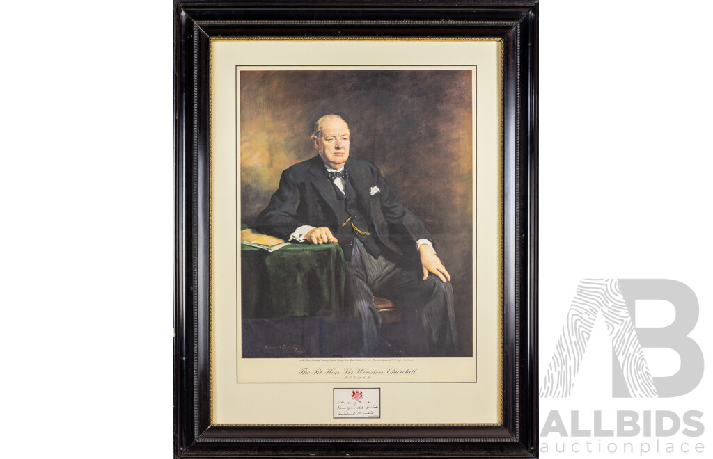 After Sir Oswald Birley (1880-1952) Sir Winston Churchill, Personally Signed Portrait (1946; Published 1965)