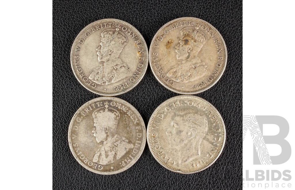 Four Australian KGV/KGVI Silver Florins 1917M, 1936(2) 1942  .925