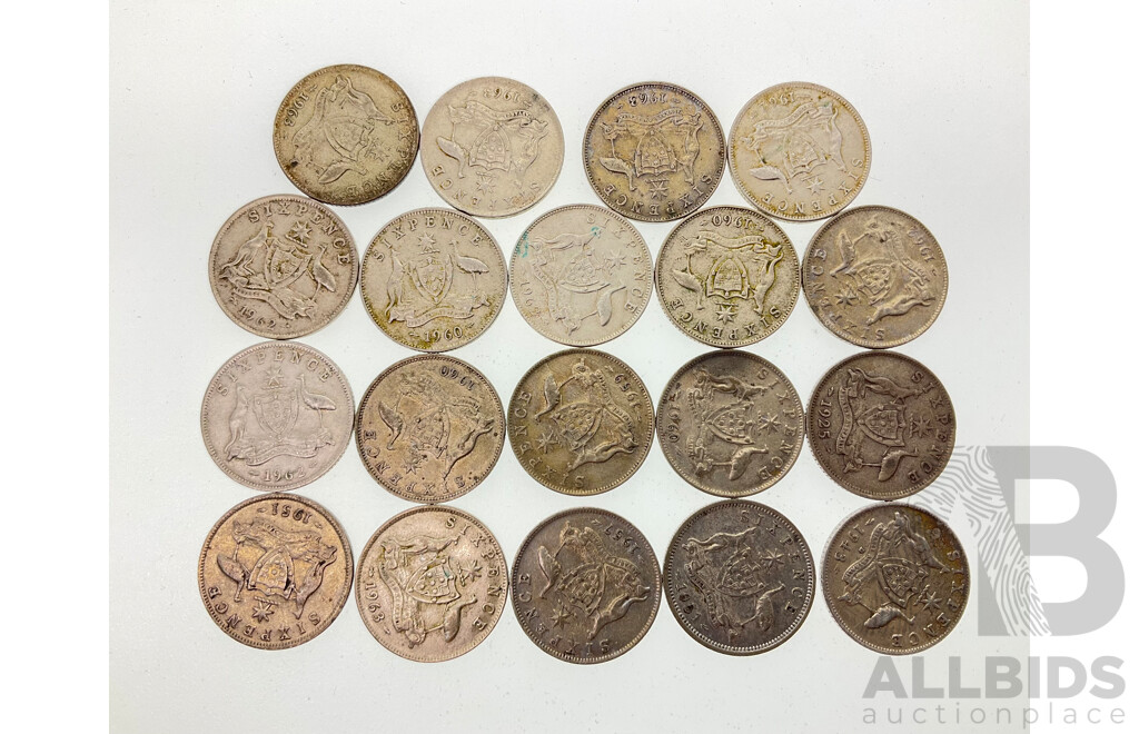 Nineteen Australian Silver Sixpence Spanning Years 1925 to 1963