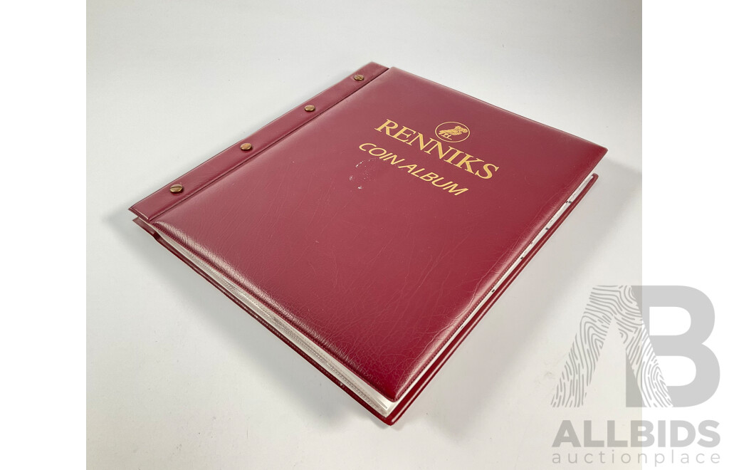 Renniks Album of Australian Commemorative One Dollars, Twenty and Fifty Cents Spanning 1970 to 2012 with Assortment of USA Coins