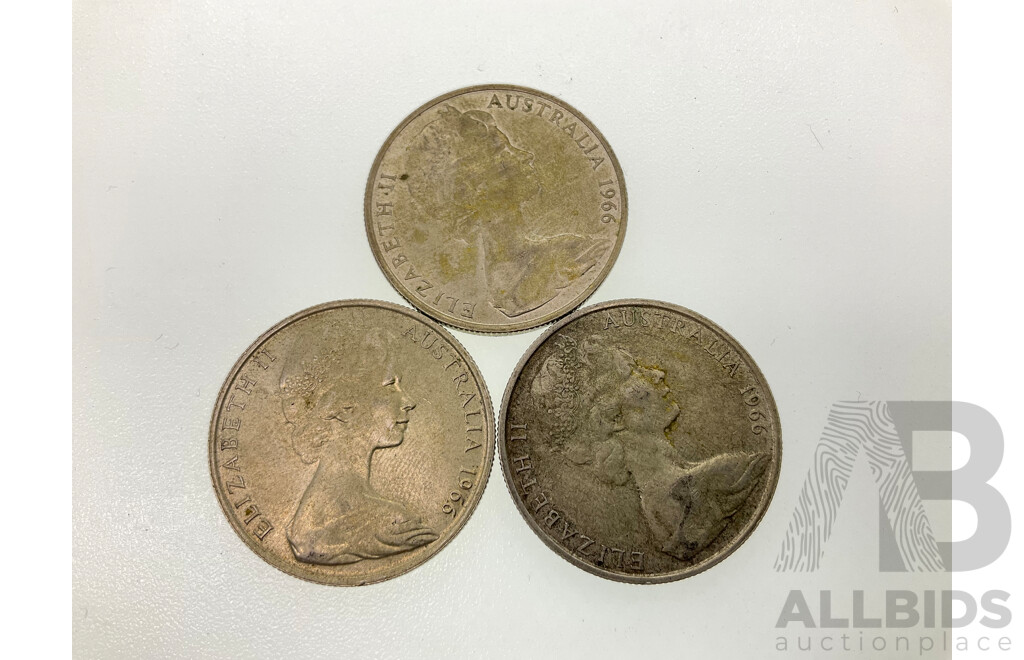 Three Australian 1966 Round Silver Fifty Cent Coins .800