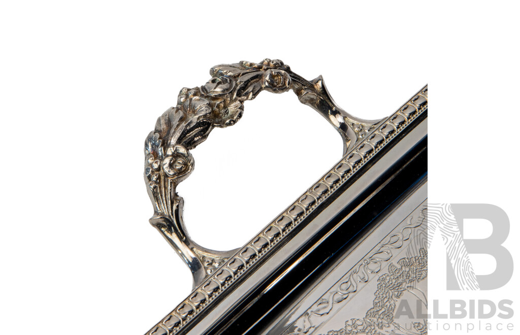 Vintage Silver Plate Serving Tray with Etched Detail