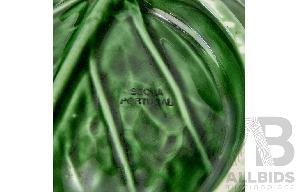 Bordallo Pinheiro Cabbage Leaf Bowl and Dish, Portugal
