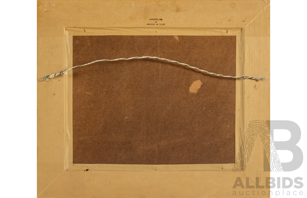 Doreen De Sales, (20th Century, Australian, 1919-?), Roses with Daisies, Original Vintage Oil on Canvas Board, 43 x 51 cm (frame)