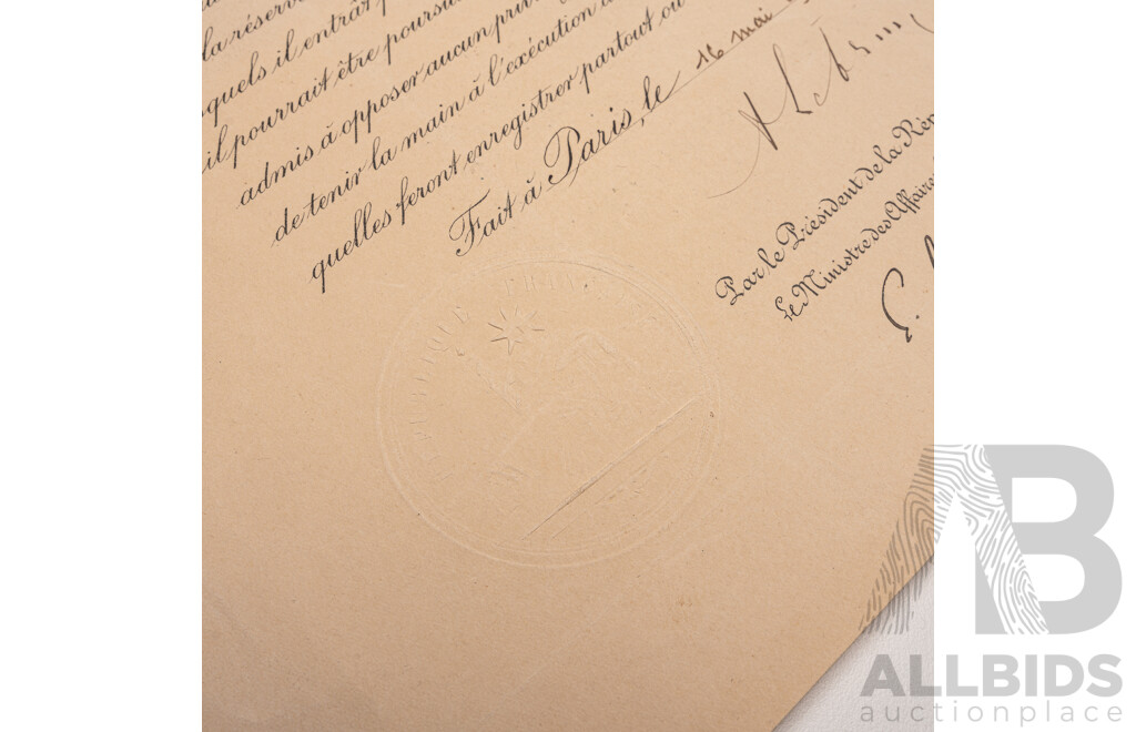Official Diplomatic Appointment Signed by President Albert Lebrun of France (1871-1950)