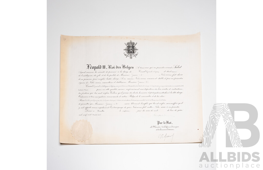 Official Diplomatic Appointment Signed by King Leopold III of the Belgians (1901 - 1983)