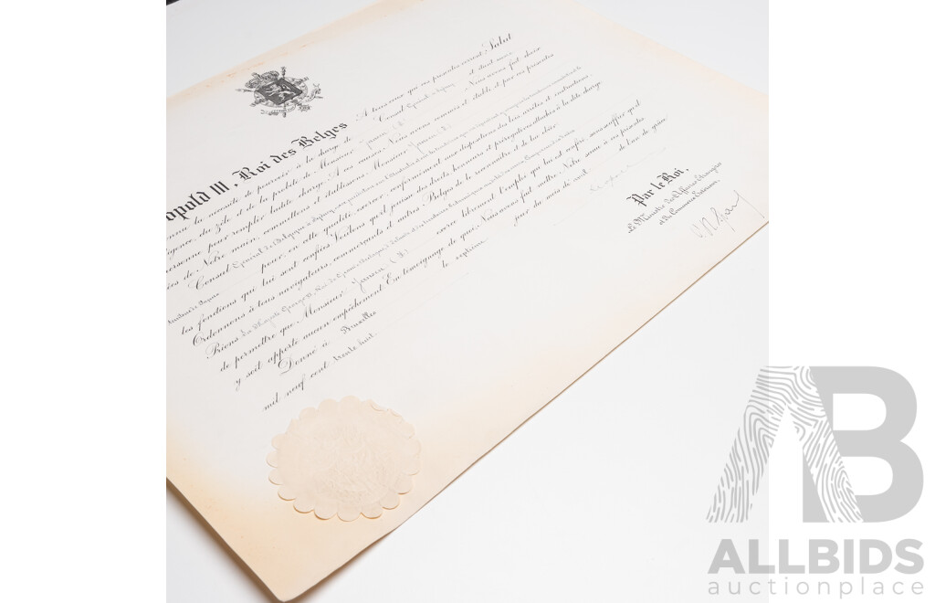 Official Diplomatic Appointment Signed by King Leopold III of the Belgians (1901 - 1983)