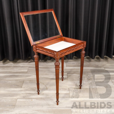 Small Carved Glass Top Display Table