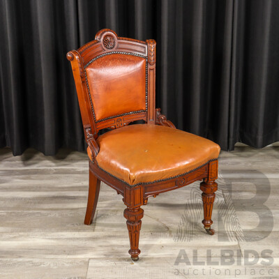 Victorian Mahogany Parlour Chair with Leather Upholstery