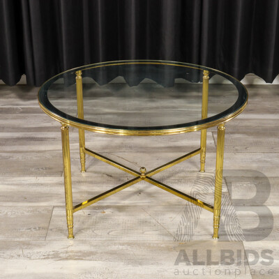 Round Brass Occasional Table with a Glass Top