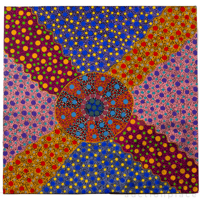 Claire E. Hayes (Peltharre), (20th Century, Indigenous-Australian, 1965), Dreaming Tracks, Wonderful Original Acrylic on Canvas, 71 x 74 cm