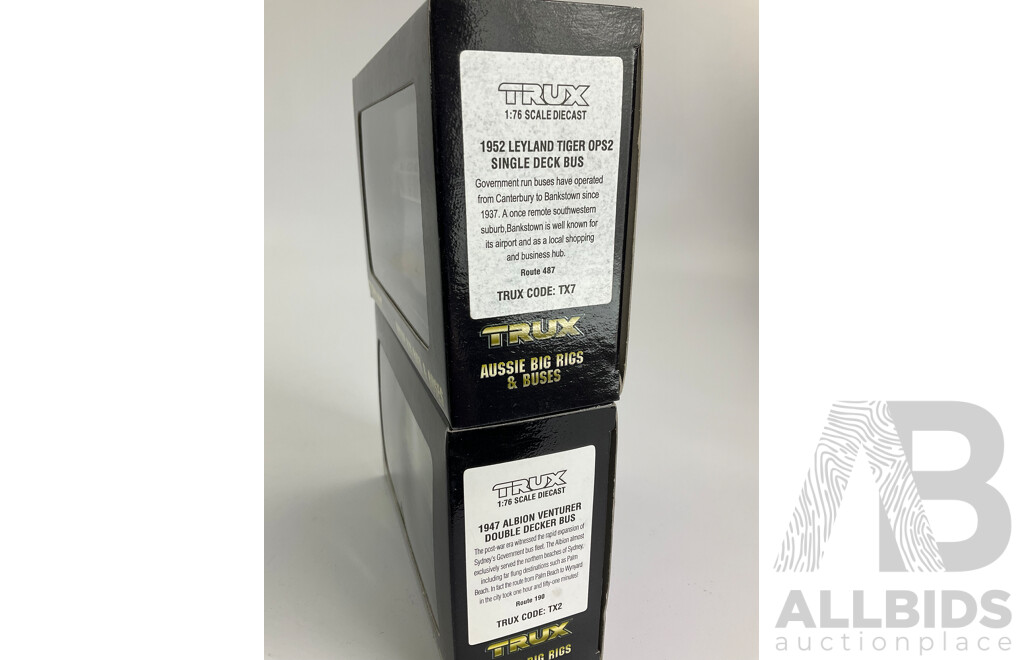 Trux Diecast 1952 Leyland Tiger OPS2 Single Deck Bus and 1947albion Venture Double Decker Bus - 1:76 Scale