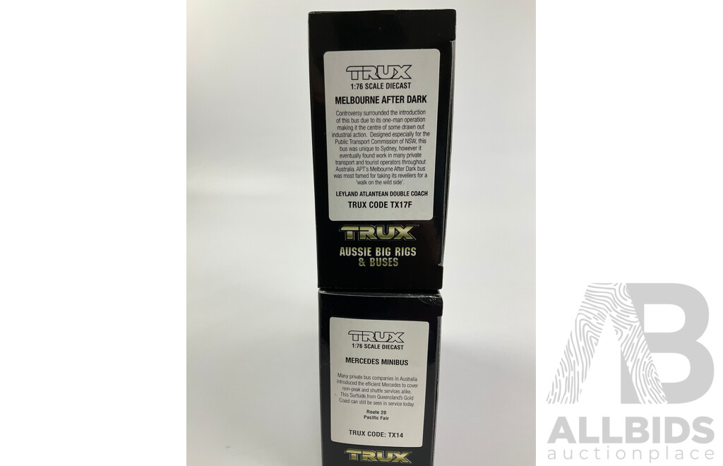 Trux Diecast Mercedes Minibus Pacific Fair and Leyland Atlantean Double Coach Melbourne After Dark  - 1:76 Scale