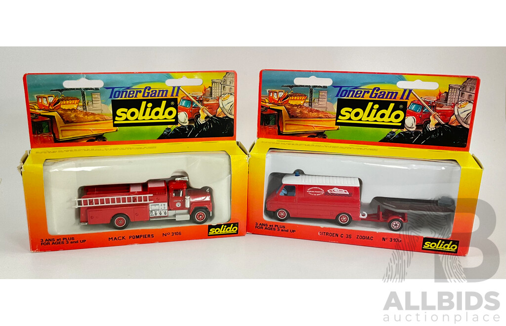 Vintage Solido Diecast Mack Pompiers and Citroen C35 Zodiac