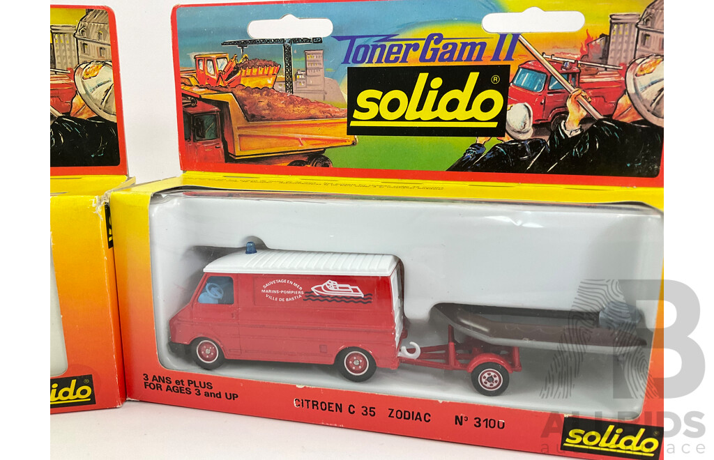 Vintage Solido Diecast Mack Pompiers and Citroen C35 Zodiac
