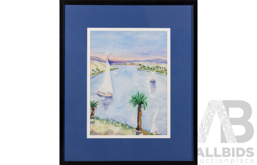 Jill Mutton (20th Century), Sail Boats on the Water (2010), Lovely Original Ink & Watercolour, 61 x 51 cm (frame)