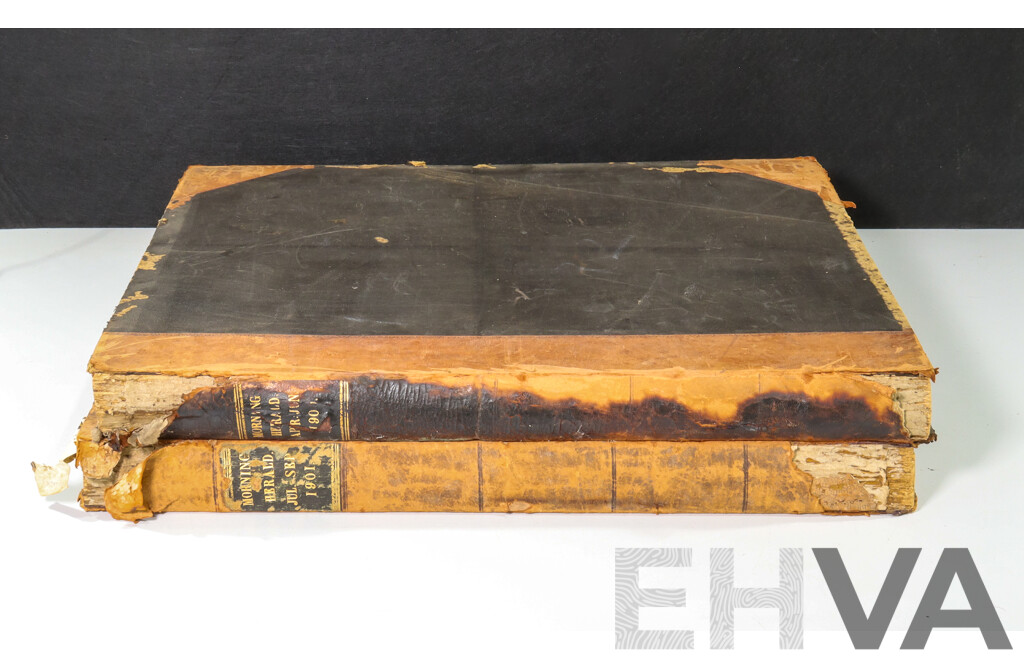 Two Antique Bound Sydney Morning Herald Newspaper Archives Including Pre Federation April to June 1900 and July to September 1901