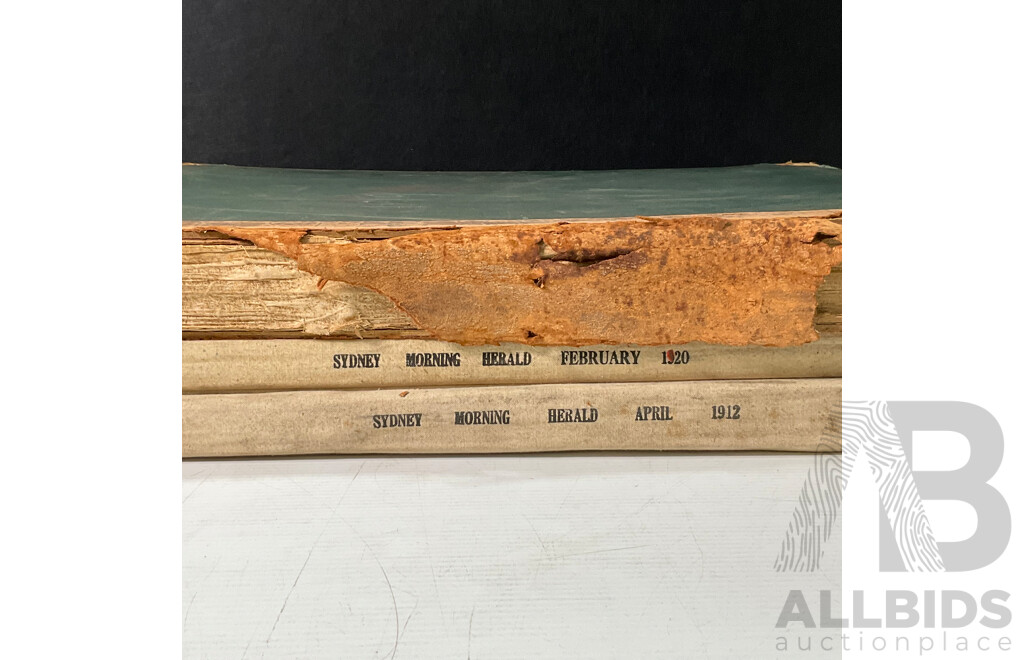 Collection Three Antique & Vintage Bound Sydney Morning Herald Newspapers of Australian War Interest 1912, 1920 and More