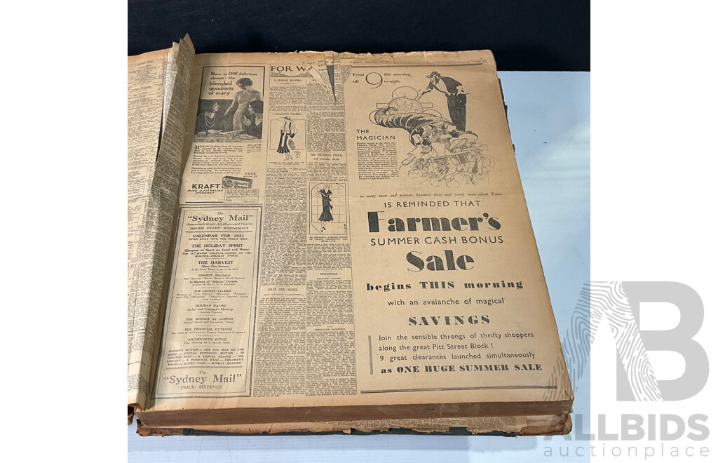 Collection Three Antique & Vintage Bound Sydney Morning Herald Newspapers of Australian War Interest 1912, 1920 and More