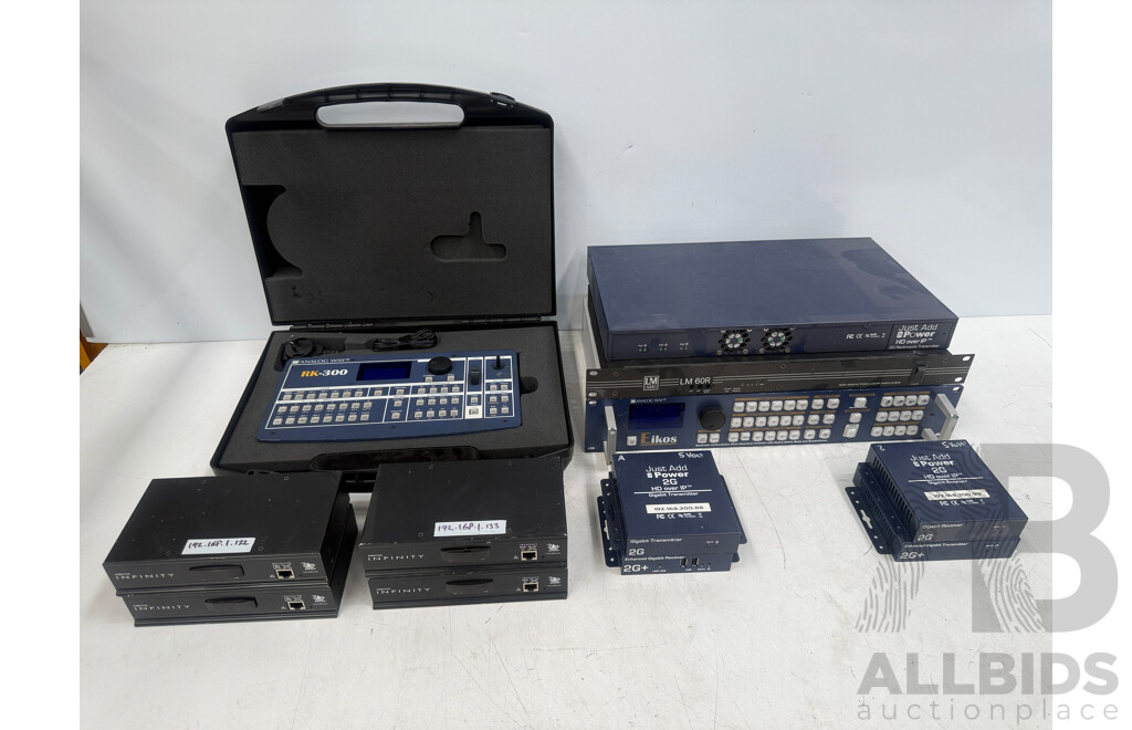 Audio Link Infinity Receiver/Transmitter + Gigabit Receiver/Transmitter + Analog Way RK-300 Remote Control Keypad for Switchers + LM60R Ampilifer + JAP Transmitter