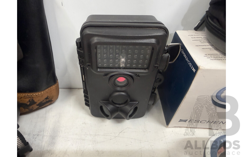 Pentax 8x40 PCF V Binoculars - Nextech 1080p Outdoor Trail Camera - Eschenbach Powerlux Magnifier