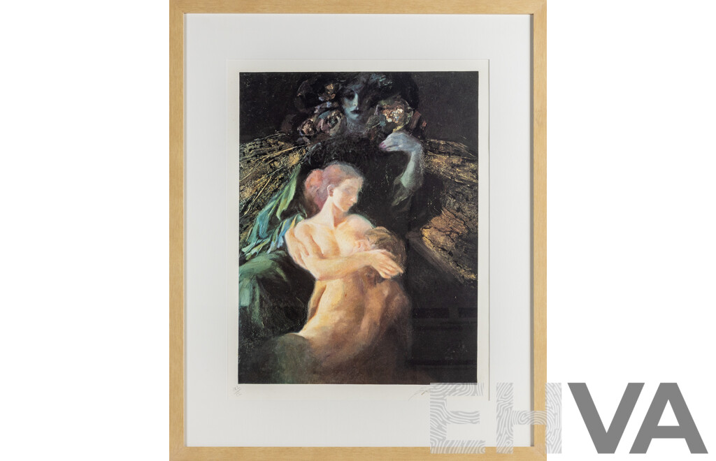 Emilia Castaneda Martinez (20th Century, Spanish, 1943-), Untitled - Embrace of Shadows, Original Signed & Editioned Lithograph, 71W x 86H cm (frame)