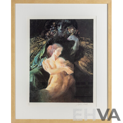 Emilia Castaneda Martinez (20th Century, Spanish, 1943-), Untitled - Embrace of Shadows, Original Signed & Editioned Lithograph, 71W x 86H cm (frame)